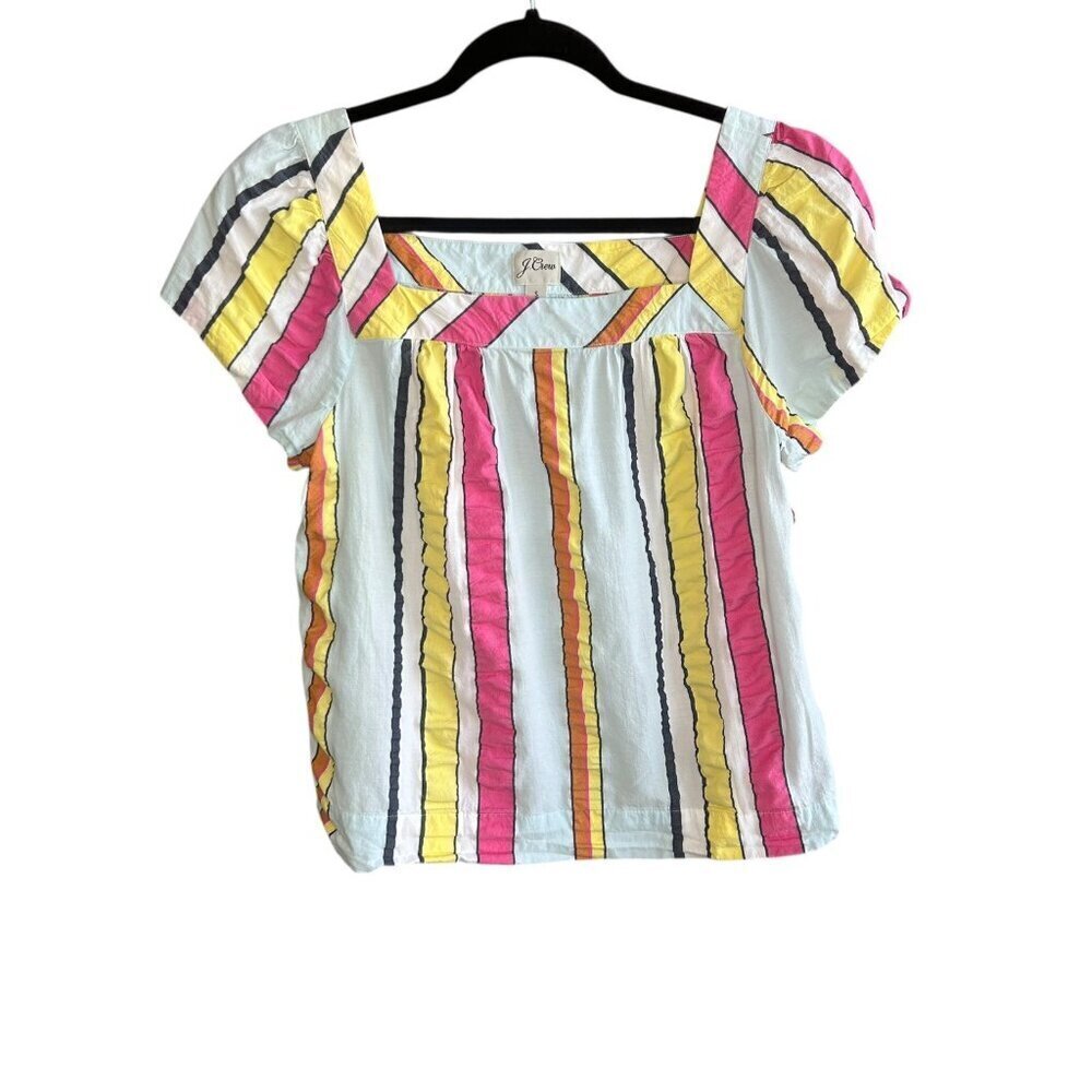J. Crew Ice Cream Colored Seersucker Popover Beachy Casual Top Size Small